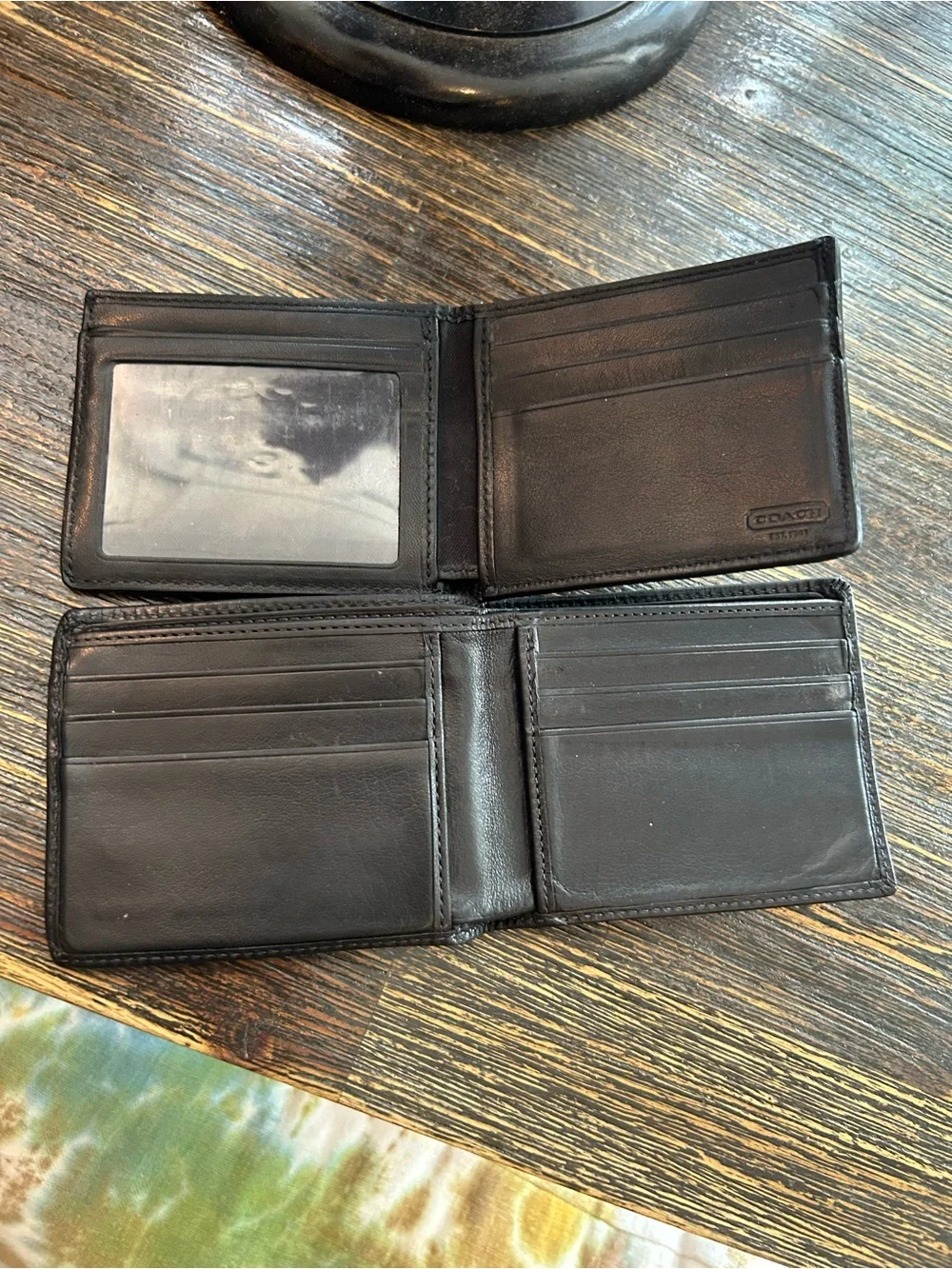 Coach Bundle Vintage Men's Black Leather Bi-Fold Card Wallet - Embossed Logo
